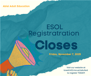 AAEC Registration Notice - closing ESOL registration on Friday, November 7